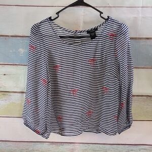 Timing Striped Navy & White Bow-Print Blouse